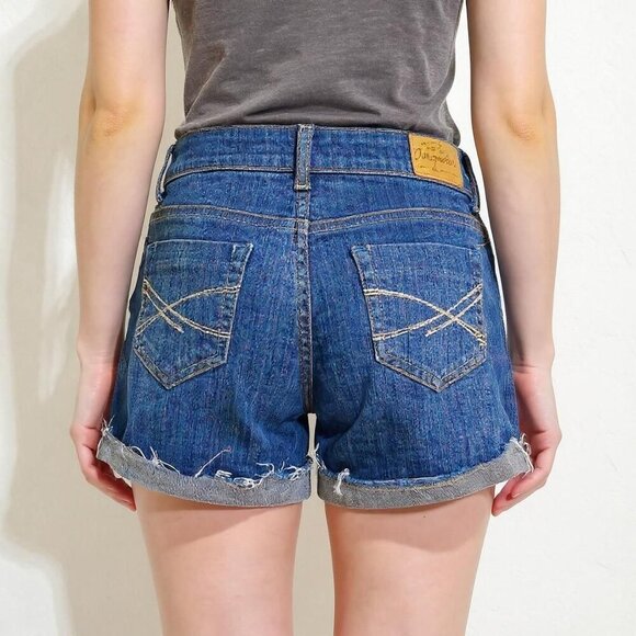 Aeropostale ✦ Denim Cuffed Shorts ✦ Blue Distressed Jean Cutoffs Sz 3/4 EUC - Picture 2 of 12